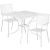 Flash Furniture 35.5 in. Square White Indoor-Outdoor Steel Patio Table Set with 2 Square Back Chairs