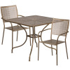 Flash Furniture 35.5 in. Square Gold Indoor-Outdoor Steel Patio Table Set with 2 Square Back Chairs