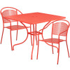 Flash Furniture 35.5 in. Square Coral Indoor-Outdoor Steel Patio Table Set with 2 Round Back Chairs