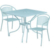 Flash Furniture 35.5 in. Square Sky Blue Indoor-Outdoor Steel Patio Table Set with 2 Round Back Chairs