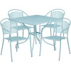 Flash Furniture 35.5 in. Square Sky Blue Indoor-Outdoor Steel Patio Table Set with 4 Round Back Chairs