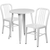 Flash Furniture 24 in. Round White Metal Indoor & Outdoor Table Set with 2 Vertical Slat Back Chairs