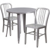Flash Furniture 30 in. Round Silver Metal Indoor & Outdoor Table Set with 2 Vertical Slat Back Chairs