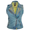Women\'s Denim Vest with Studded Collar Available in Black or Blue