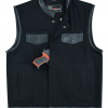 Denim Black Club Vest with Leather trims