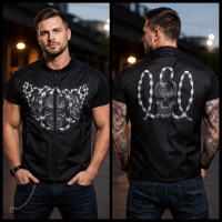 Men’s Black Textile Vest Reflective Skull Casual Biker Rocker Style