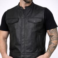 Mens Leather Motorcycle Club Vest Concealed Carry Biker Snap Zip SOA Style