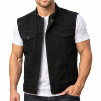 Mens Black Denim Motorcycle Club Vest Biker Cut SOA Style Concealed Carry