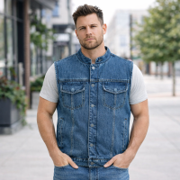 Men’s Blue Denim Club Vest Concealed Carry CCW Tactical Motorcycle 100% Cotton