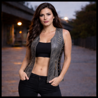 Women’s Distressed Genuine Leather Biker Vest Fitted Tailored Motorcycle Style