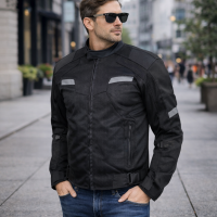 Black Mesh Motorcycle Jacket with Insulated Liner and CE Armor