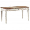 Benjara Transitional Wooden Office Desk with Carvings & Drawers - White & Brown