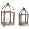 Rustic Wood Log and Antique Metal Lantern with Glass Hurricane (Set of 2)