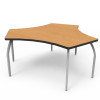 Elo Plymouth Desk, Bannister Oak Laminate & Banding with 4 Junior Adjustable Smooth Silver Legs - 21-26 x 27.5 x 20 in.