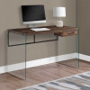 HomeRoots 30 in. Brown Particle Board, Black Metal & Clear Tempered Glass Computer Desk