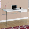 HomeRoots 30 in. Glossy White Particle Board & Clear Tempered Glass Computer Desk