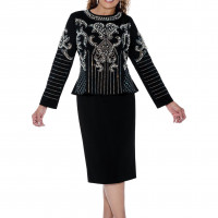 Divine Dorinda Clark Cole DCC Rose Sophisticated Embellished Long Sleeve Peplum Dress with Crystal Designs
