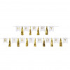 Beistle Happy Birthday Tassel Streamer White & Gold - Pack of 12