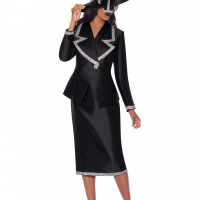 Church Suit Matching Jacket & Skirt Size 08 Black Color Embellished Twill 2pc combines elegance with comfort.