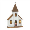 Lighted Natural Wooden Church Display with Rustic Metal Accents 17.5"H