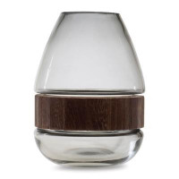 Grey Glass Vase with Natural Wood Accent 7.5"H