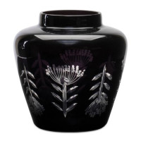Etched Soda Lime Glass Urn Vase 6.5"D