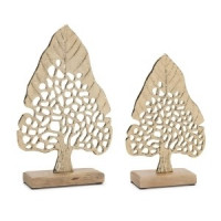 Modern Metal Leaf Tree on Wood Base (Set of 2)