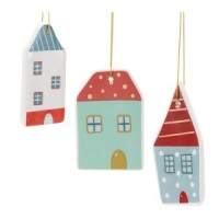 Ceramic Winter House Ornament (Set of 12)