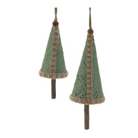 Woven Bamboo Pine Tree Ornament (Set of 4)