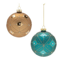 Geometric Glittered Glass Ball Ornament (Set of 6)