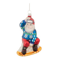 Glass Snowboarding Santa Ornament (Set of 6)