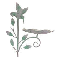 Iron Hummingbird Leaf Bird Feeder Garden Stake (Set of 2)