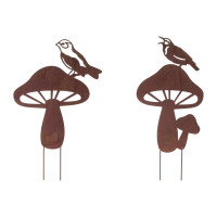 Metal Bird and Mushroom Garden Stake (Set of 2)