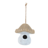 Mushroom Birdhouse with Wicker Design 8"H