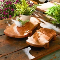 Mango Wood Pedestal Tray (Set of 2)