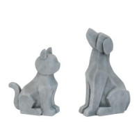 Modern Sitting Dog and Cat Statue (Set of 2)