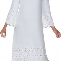 Divine Blessing White knee-length dress with Scalloped Hem and 3/4 Sleeve Cutout Details