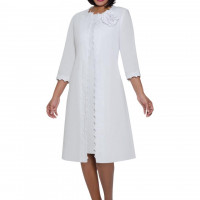 Divine Blessings Jacket Dress with Elegant Floral Embellishment Scalloped Edges & 3/4 Sleeves
