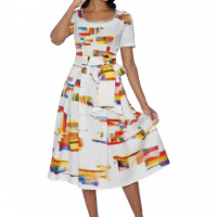 Divine Blessings Chic White Multi Color Dress with Vibrant Artistic Brushstroke Design