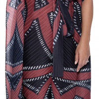 Divine Casuals Red/Black color  Relaxed Fit Midi Kimono Dress with Tribal-Inspired Pattern