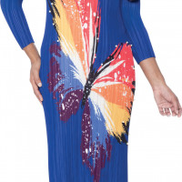 Divine Casuals Royal color Chic Pleated Midi Dress with Colorful Butterfly Accent and Back Print