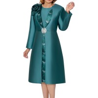 DCC Two-Piece Green Church Dress and Matching Long Jacket Set Perfect for Formal Events