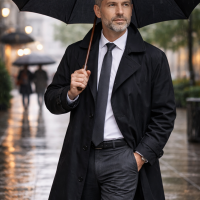Simple Black Raincoat for Men Long Lightweight Large / XL