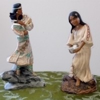 Set of Native American Figurines  Woman with Baby and Woman with Dove