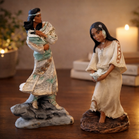 Set of Native American Figurines  Woman with Baby and Woman with Dove