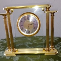 Linden Brass & Glass Clock  Mantel Shelf Desk with classic pillars German Movement