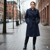 Women's Size 16P Petite Navy Blue Double Breasted Trench Coat Belted Classic Raincoat Overcoat