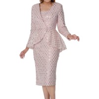 Dcc Pink Sequin Embellished Peplum Jacket Church Dress Suit for Women with Classic Midi Skirt