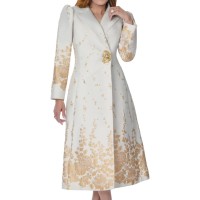 Dcc  White Gold Floral  Brocade Long Coat Dress for Women – Best for Church and Wedding Guest