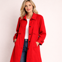 London Fog Red Trench Coat Womens Size 16 Classic Long Jacket